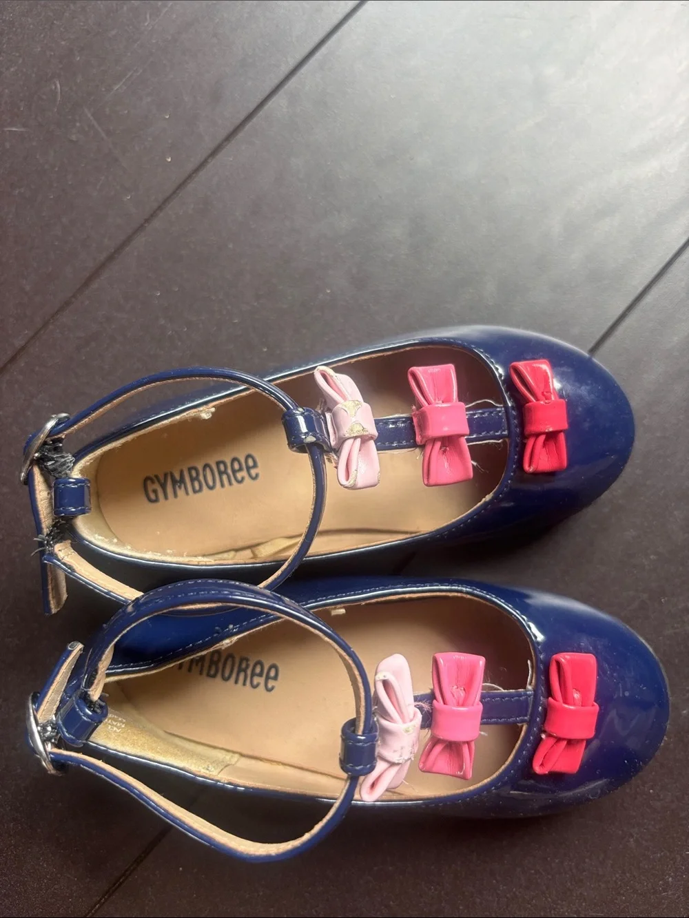 Gymboree Navy Patent T-Strap Dress Shoes with Pink Bows